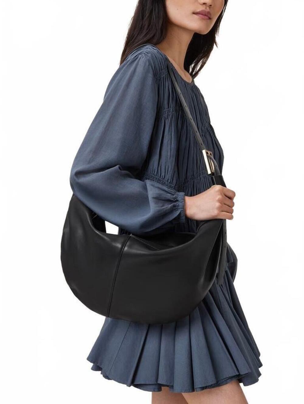 AllSaints Luna Slouchy Leather Shoulder Bag NWT Black